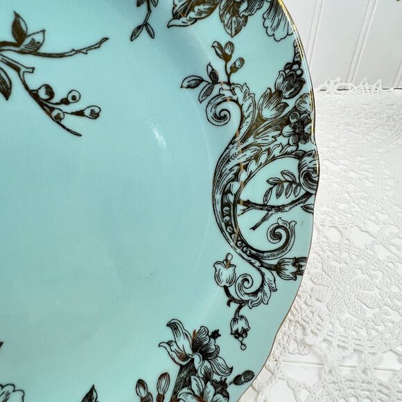 222 Fifth Adelaide Blue Gold Set of 4 Salad Lunch Plates Scalloped Edge 8.75" - Picture 4 of 11